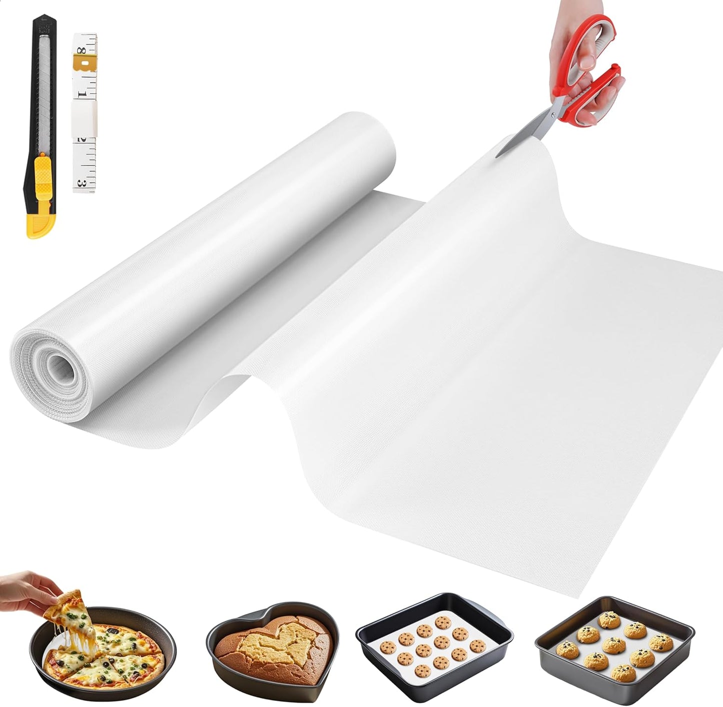 Silicone Baking Mat, 16 IN x 10 FT Free Cutting Baking Sheet,Non-Stick Reusable Dough & Pastry Mat,Non-Slip Silicone Mat Roll for Air Fryer Liner,Freeze Dryer,Oven Baking Pan,Kitchen Counter