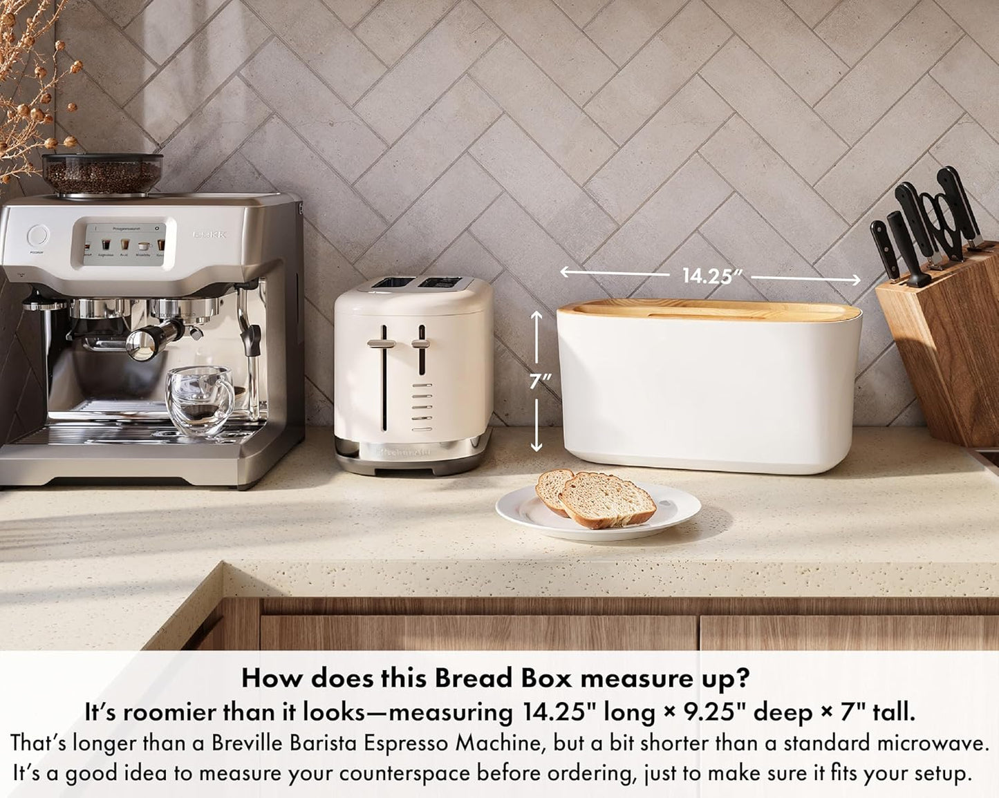 Sonder Los Angeles, Modern Bamboo Fiber and Recycled Plastic Bread Box (Charcoal) for Kitchen Countertop with Reversible Cutting Board Lid, Homemade Bread Bin Storage Container 14.25 x 9.25 x 7 in