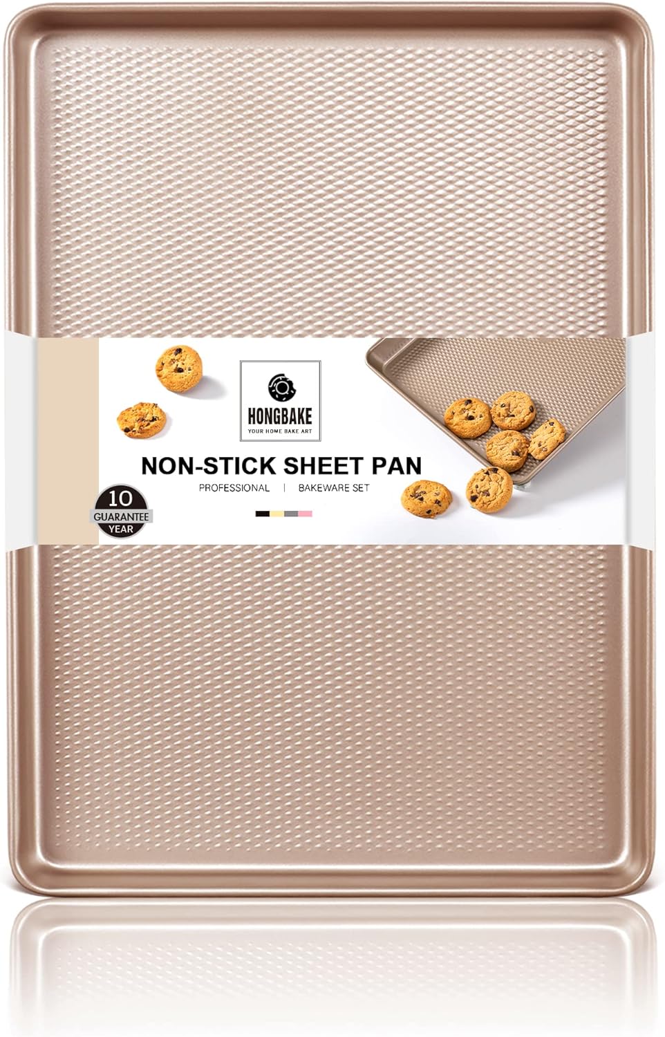 Half Cookie Sheet Pan for Baking - HONGBAKE Nonstick Baking Sheet with Diamond Texture Surface, 57% Thicker Carbon Steel Commercial Cookie Trays for Oven