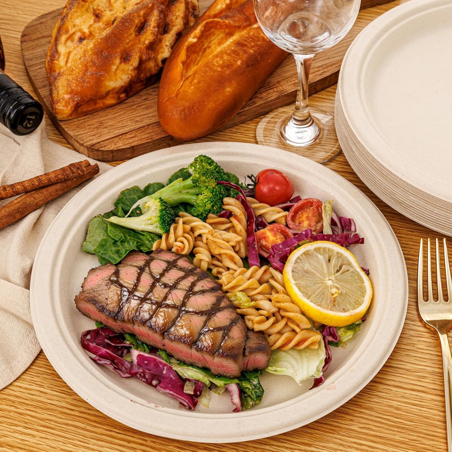 WELLIFE 100% Compostable Paper Plates 10 Inch, 125-Pack Heavy Duty Paper Plates Bulk,Biodegradable Bagasse,Eco-Friendly Disposable Dinner Plate for BBQ,Picnic,Party (BPI Certified,Microwaveable)