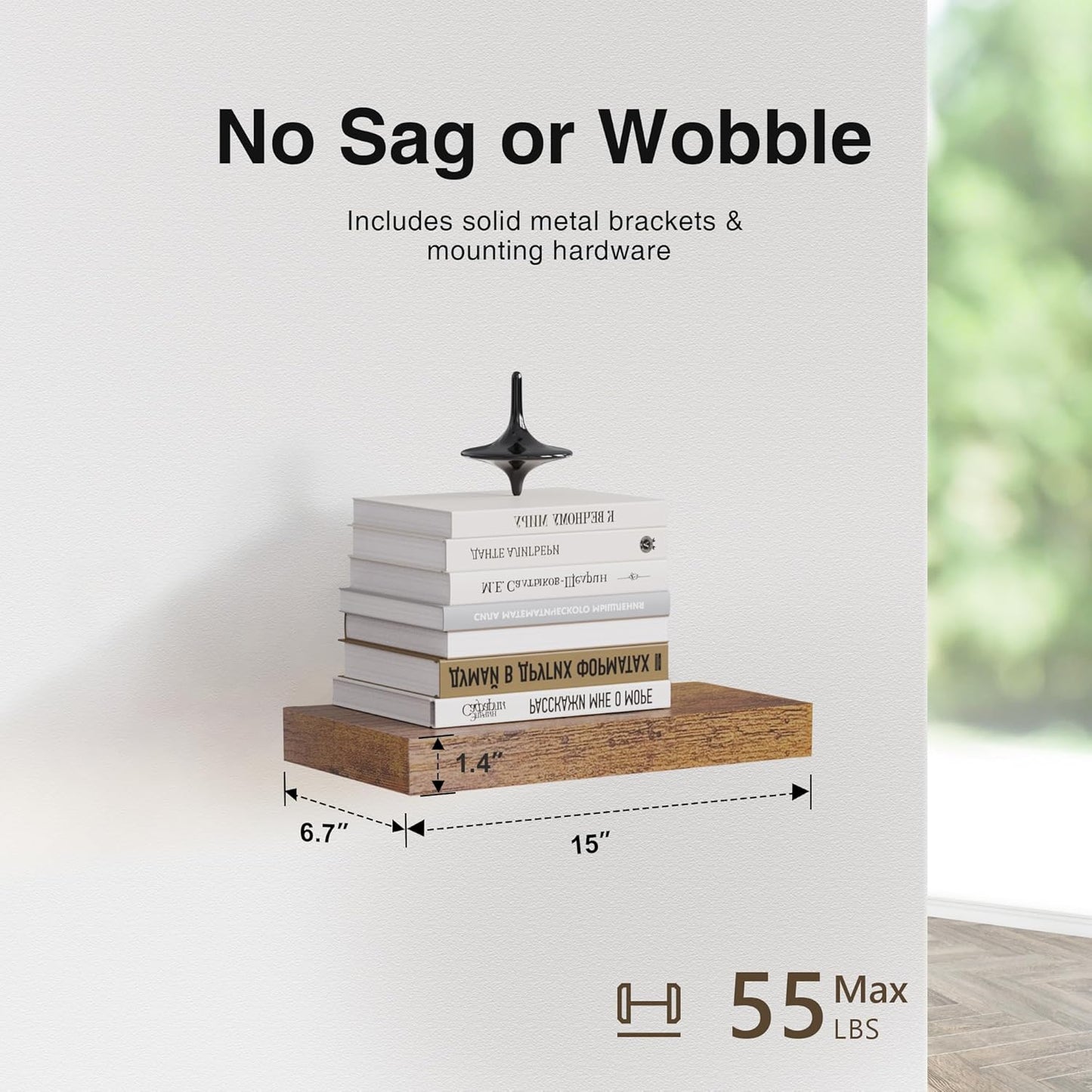 Colima Floating Shelves for Bedroom, Bathroom, Living Room, Kitchen, Office - 15 Inch Wall Mounted, Set of 3 - 1.3" Thick Brown Wood Floating Book Shelves