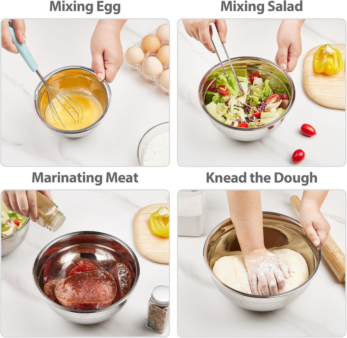 YIHONG 7 Piece Metal Mixing Bowls with Lids for Kitchen, Stainless Steel Set Ideal for Baking, Prepping, Cooking and Serving Food, Nesting Design for Space Saving Storage