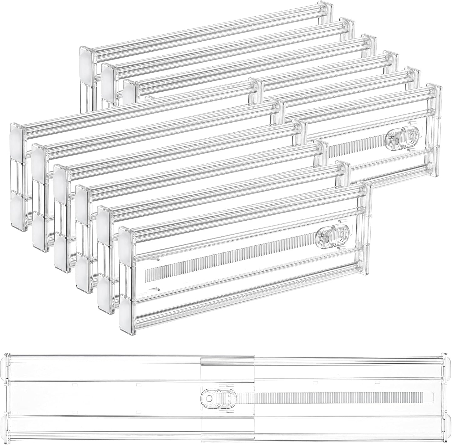 Vtopmart 12 Pack 4" Regular Upgrade Drawer Dividers for Clothes, 12.8"-22.3" Expandable Dresser Drawer Organizer, Clear Plastic Separators for Dresser, Baby Clothing, Underwear, Cosmetic, Toiletries