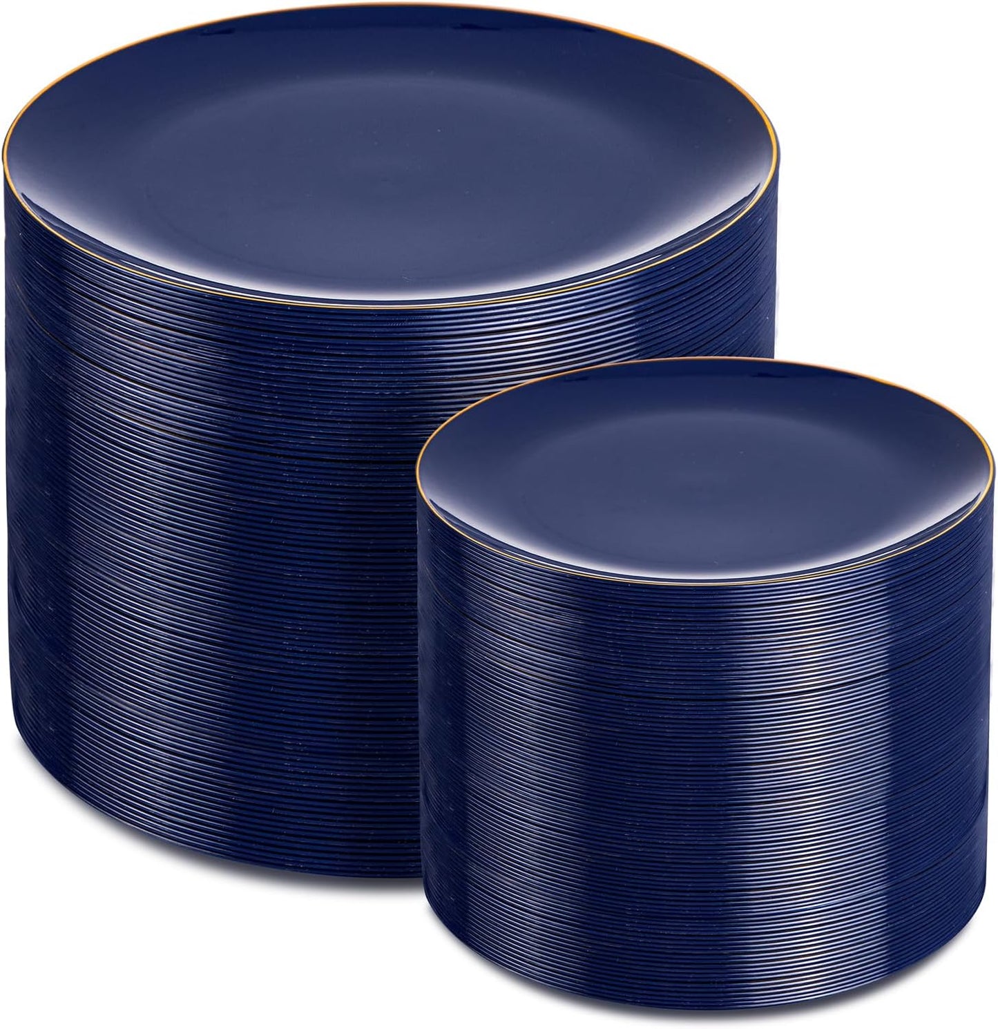PULOTE 200 Pieces Blue Plastic Plates - Navy Blue and Gold Disposable - Include 100PCS 10 inch Dinner & 100PCS 7 inch Dessert Plate for Party