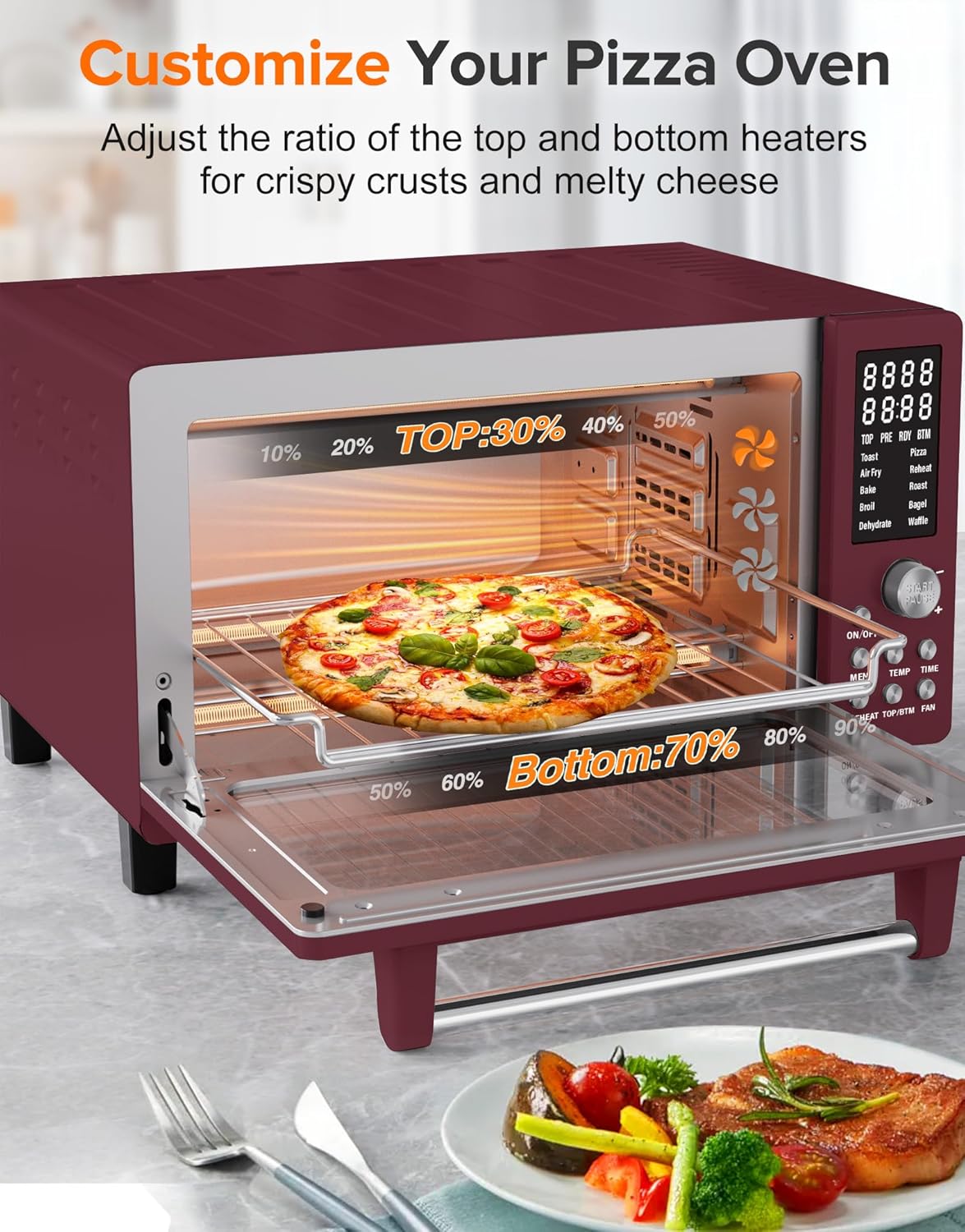 Nuwave Bravo Pro Smart Air Fryer Toaster Oven Combo, 12-in-1 Functions with Quicker & Even Crisp Technology, 1800W, 50-450°F, PFAS-Free, 21QT, Cinnamon