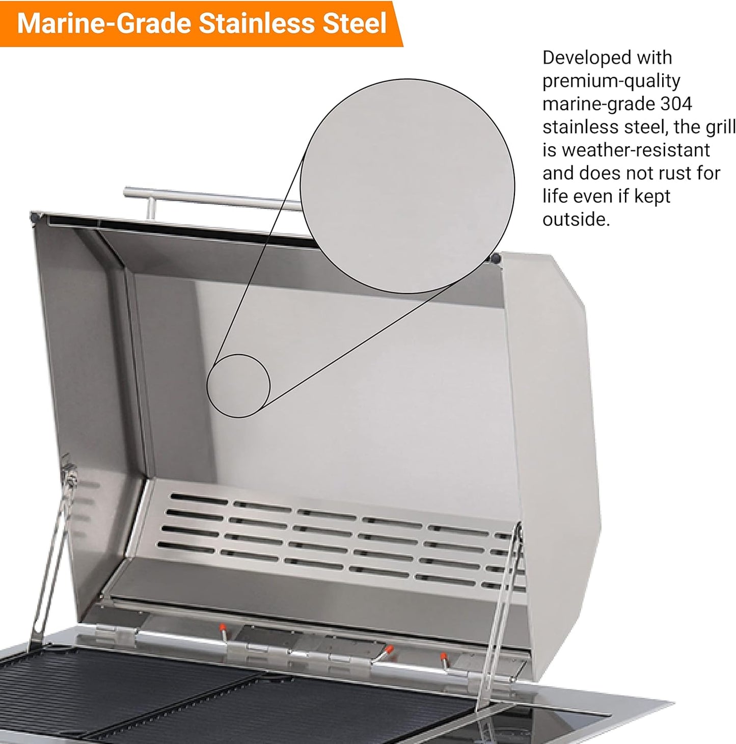 Kenyon Texan Built-In Electric Grill with Faceted Single Piece Lid and Standard Lite Touch Control, Stainless Steel Body, UL-Approved for Use Indoors and Outdoors, No-Flame Grill, 240 Volts