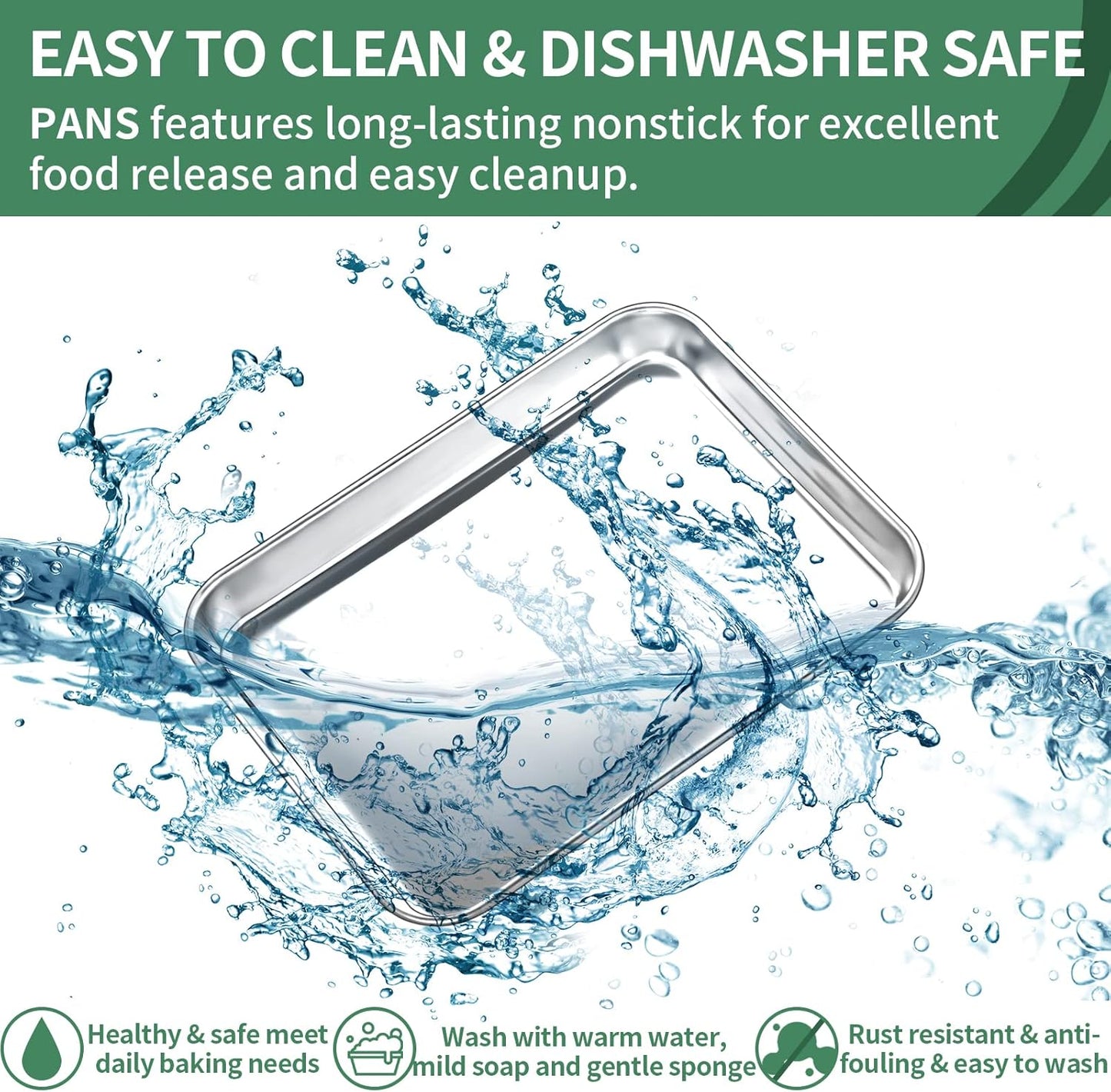 Baking Sheets Set of 2, HKJ Chef Cookie Sheets 2 Pieces & Stainless Steel Baking Pans & Toaster Oven Tray Pans, Rectangle Size 10 x 8 x 1 inch, Non Toxic & Healthy & Easy Clean