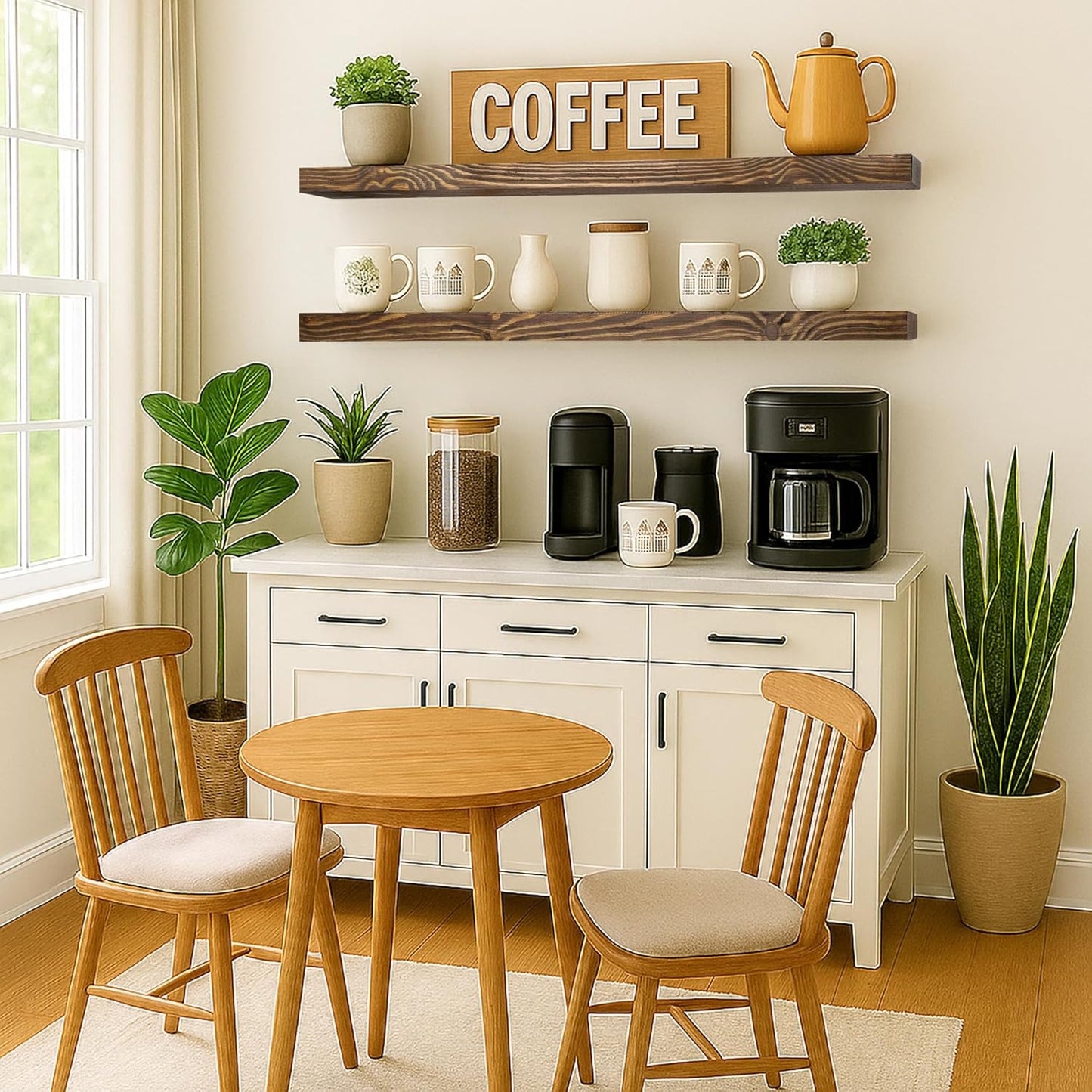 Floating Shelves 48 inch Long 8 "deep Set of 2, Heavy Duty Wood Wall Mounted Shelves for Bathroom Living Room Kitchen,Book Shelves with Thickened Hidden Bracket-Distressed Walnut