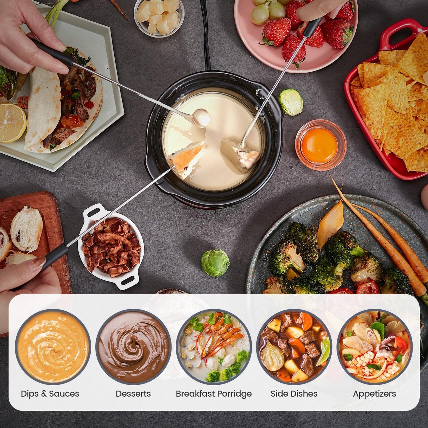 KOOC Small Slow Cooker, 0.65 Quart, Free Liners Included, Upgraded Ceramic Pot, Nutrient Loss Reduction, Sauces, Stews & Dips, Stainless Steel, Red, Round