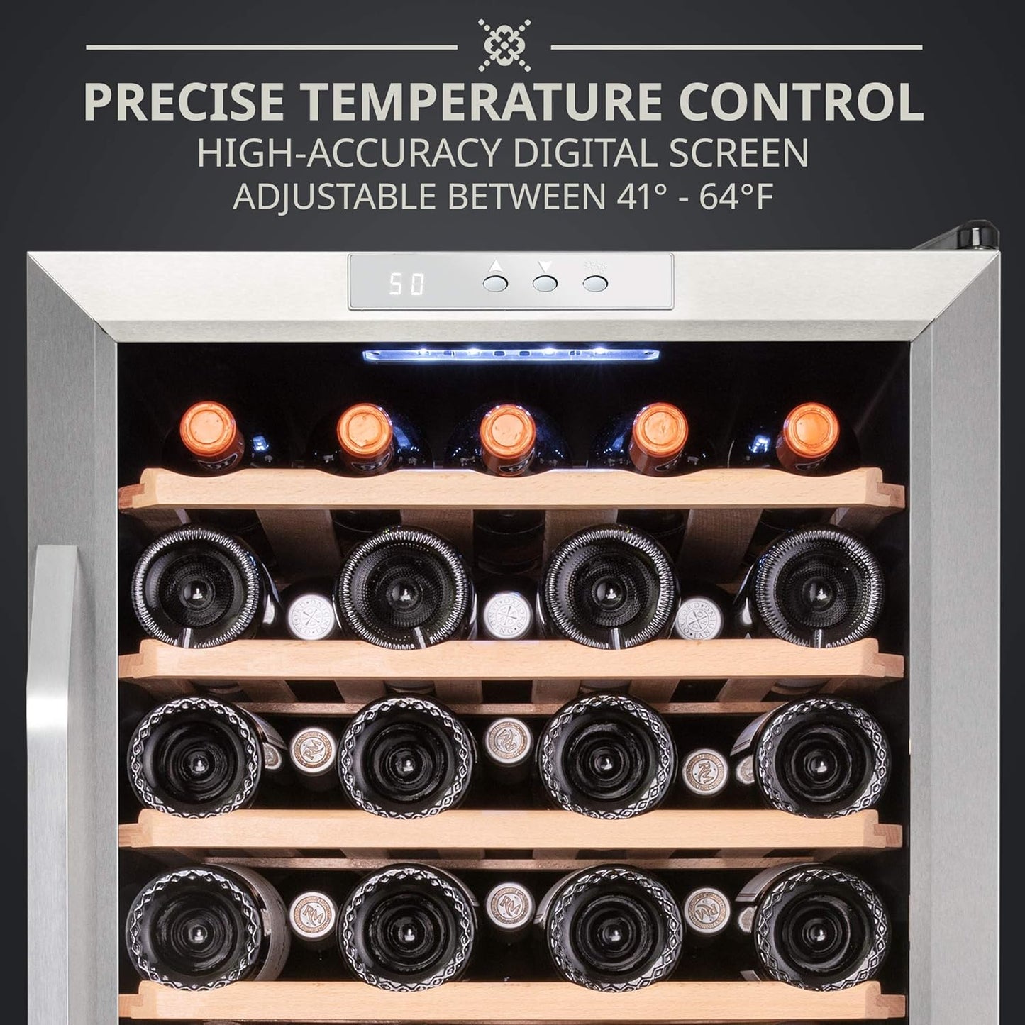 Ivation 51 Bottle Compressor Wine Cooler Refrigerator w/Lock | Large Freestanding Wine Cellar For Red, White, Champagne or Sparkling Wine | 41f-64f Digital Temperature Control Fridge Stainless Steel