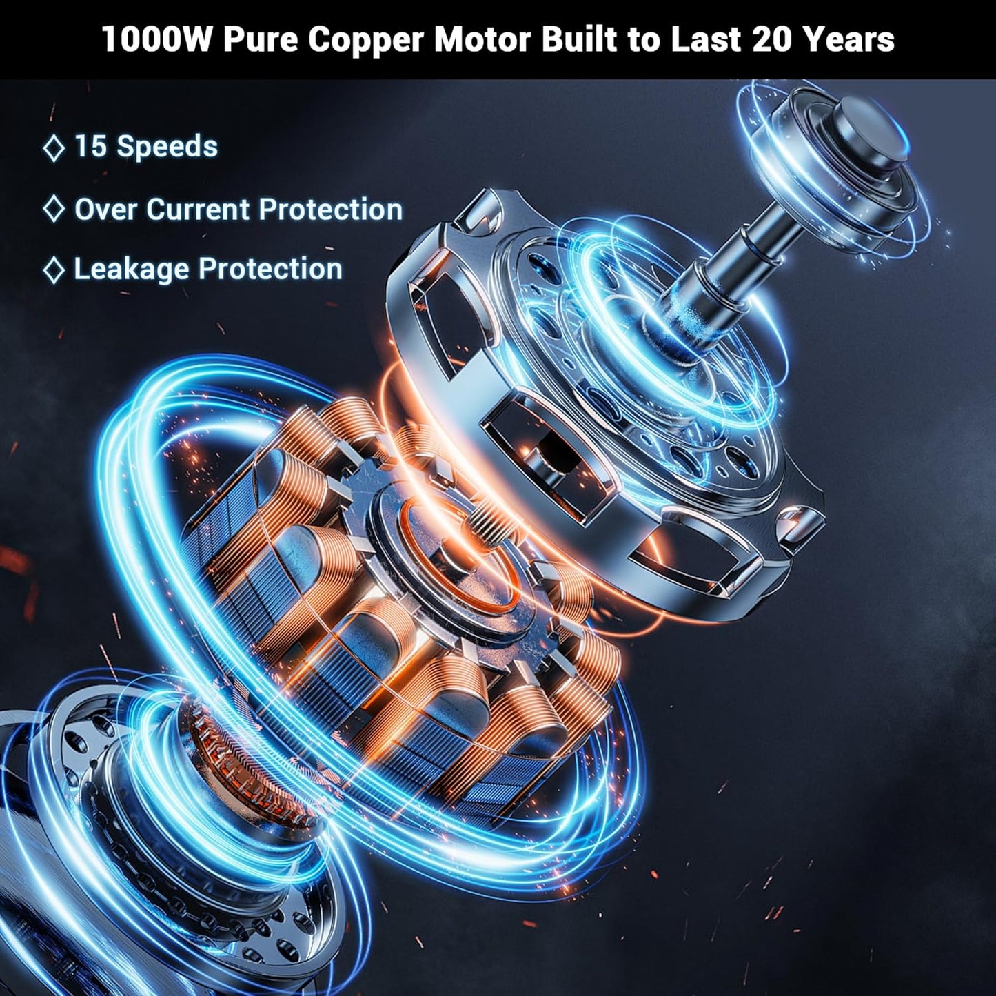 Immersion Blender RPM 16000±10% Hand Blender,15 Speed and Turbo Mode Hand Mixer, 3-in-1 Heavy Duty Copper Motor Stainless Steel Smart Stick with Egg Beaters and Chopper