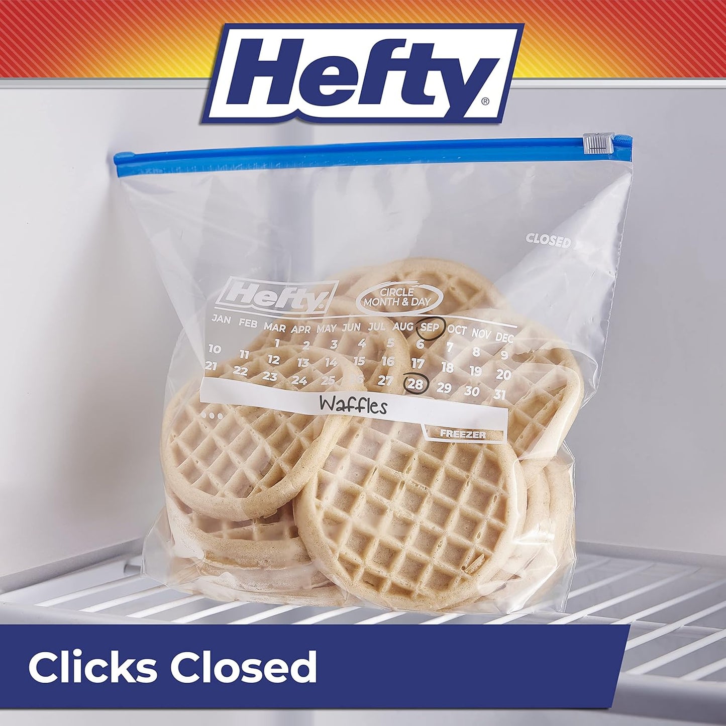 Hefty Calendar Slider Gallon Freezer Bags, 1 Gallon Size Slider Bags with Stand and Fill Expandable Bottoms, Helps Prevent Freezer Burn, 25 Count (Pack of 4)
