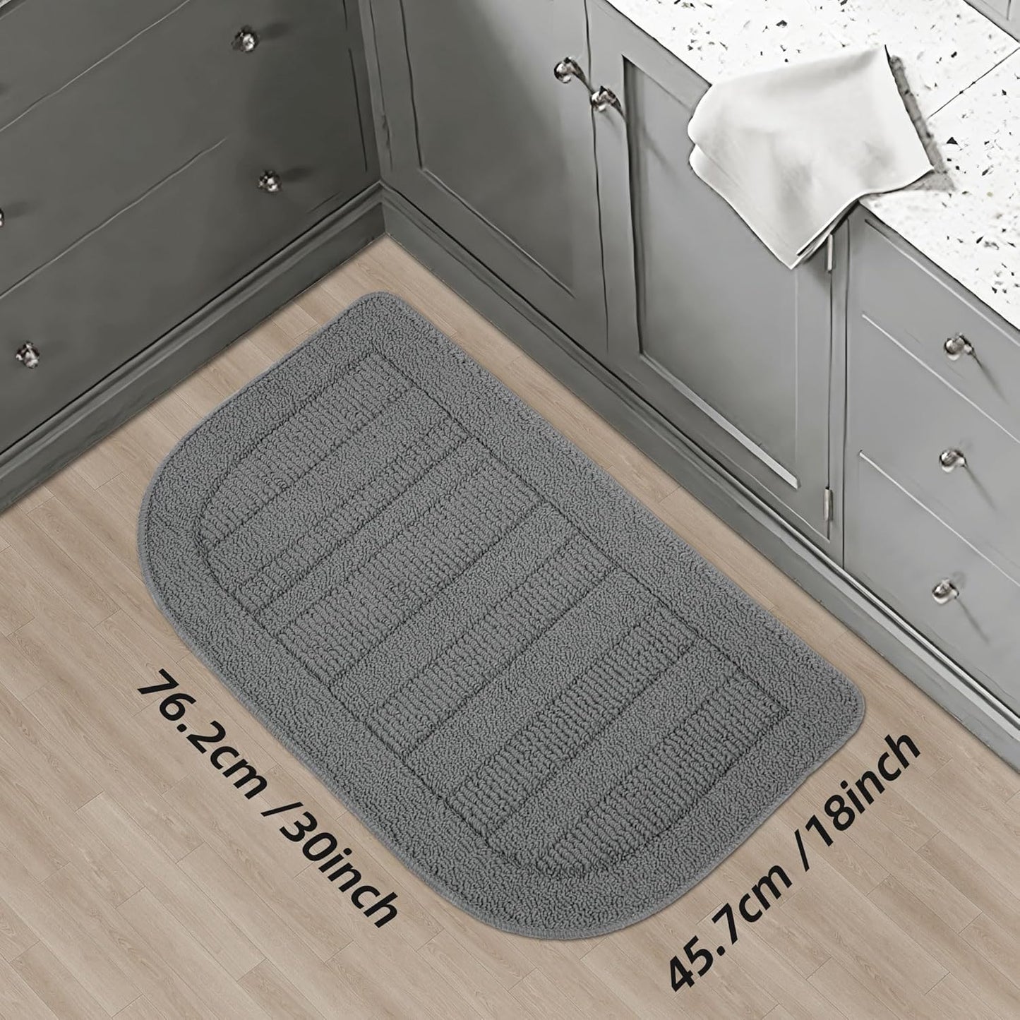 BEQHAUSE 30x18 Inch Kitchen Rug Mat Durable Kitchen Rugs Non-Slip Washable Absorbent Kitchen Mats for Floor Dirt-Resistant Semicircular Kitchen Mat (Grey)