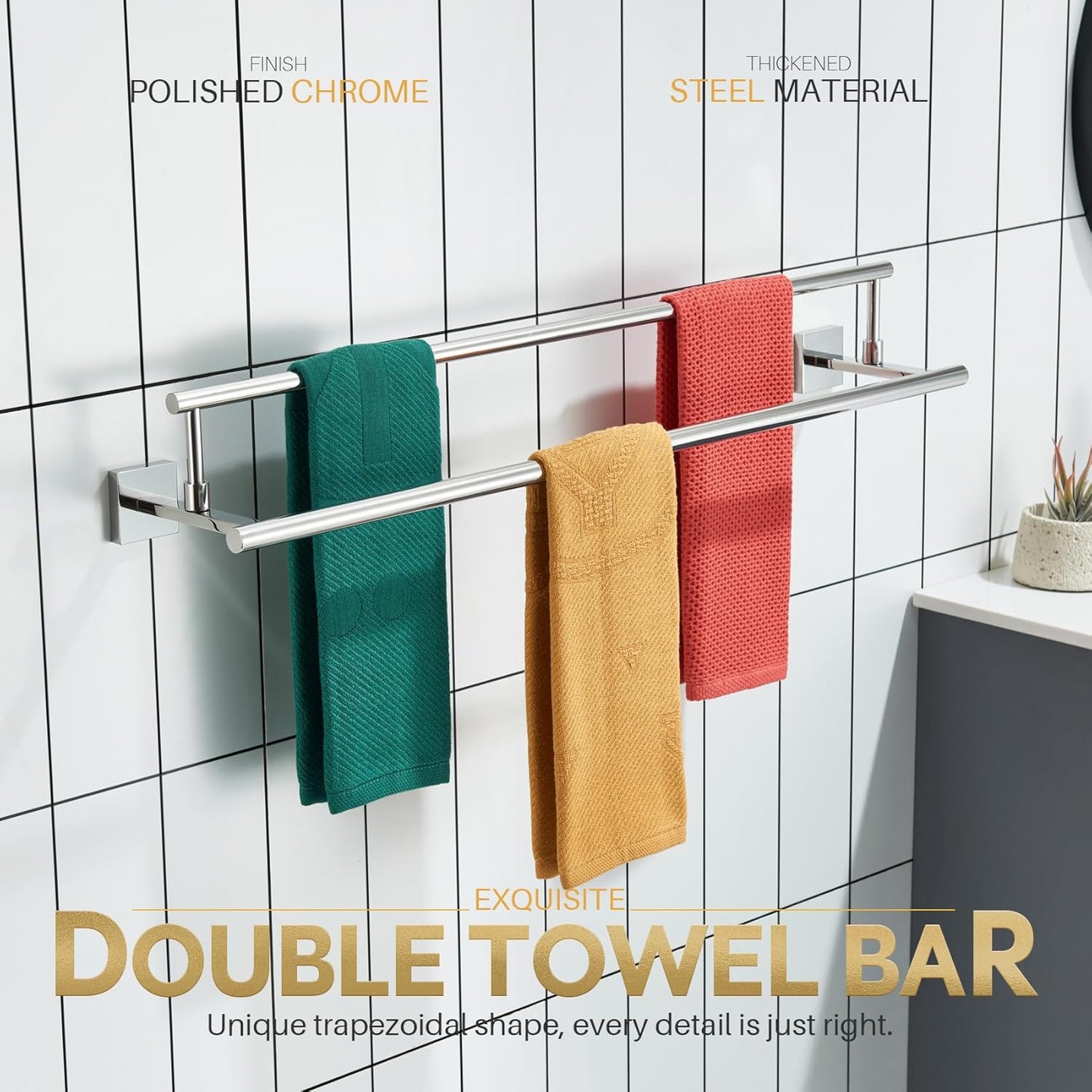 KOKOSIRI Towel Holder Polished Chrome 32-Inch Bathroom Double Bath Towel Bars Kitchen Rack Wall Mounted Stainless Steel B5009CH-L32