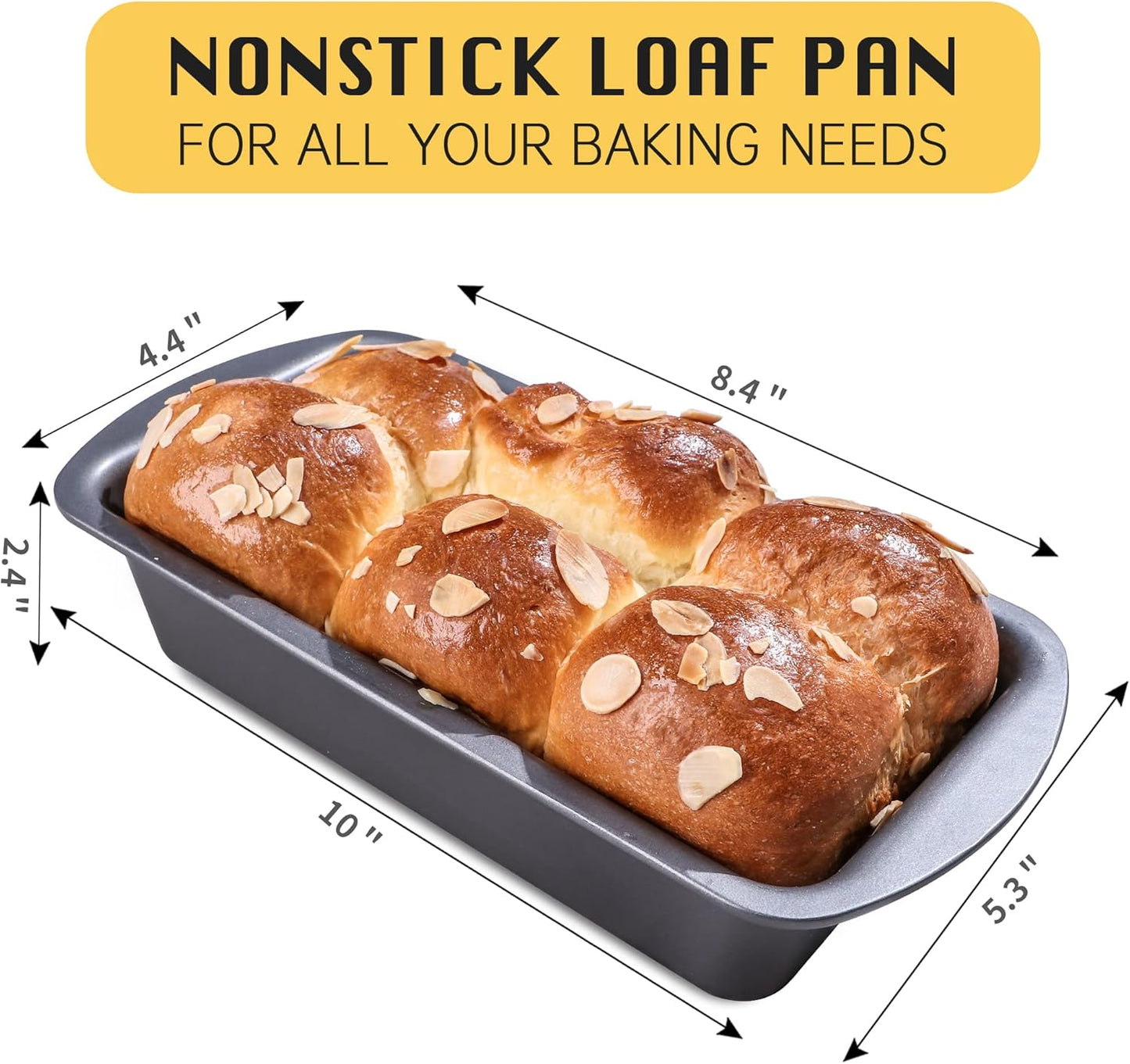 HONGBAKE 3 Pack Loaf Pan Set, 8.5 x 4.5 Inches With Wide Grips Nonstick Bread Tin, 1Lb Perfect for Homemade Baking, Grey