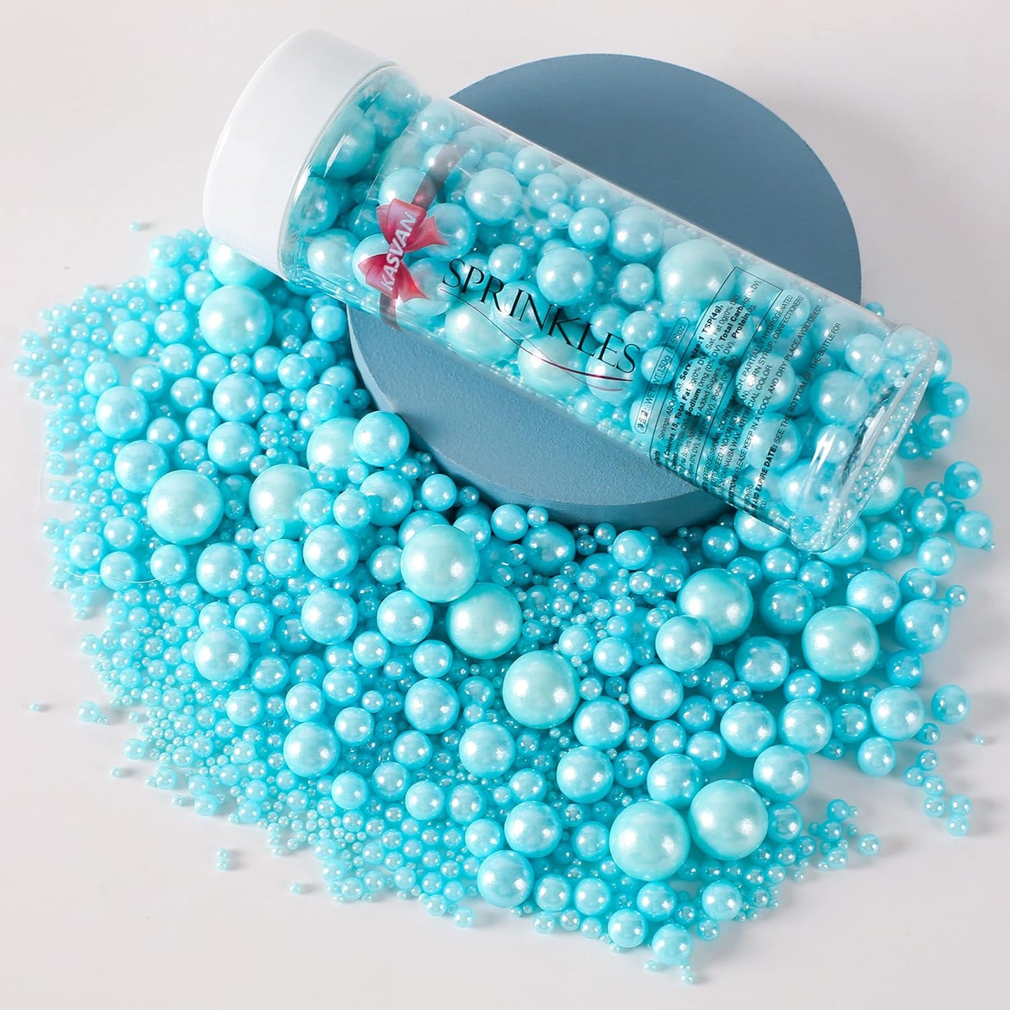 Kasvan Blue Pearl Sugar Sprinkles - Edible Candy Pearls 130g/4.58 Oz, Mix Size, Baking Cake Decorations, Ice Cream Toppings and Cookie Decorating, Wedding Party Chirstmas Supplies