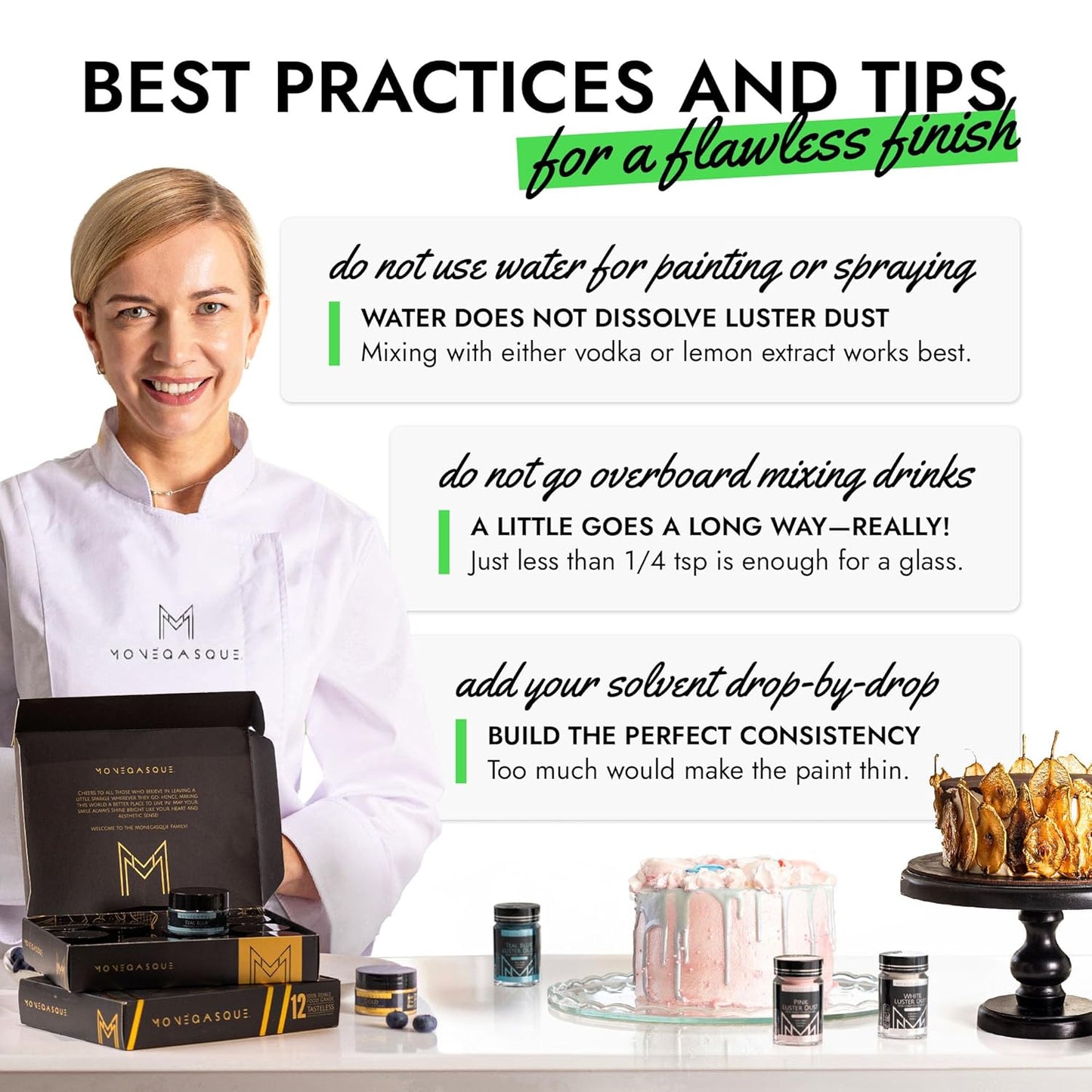 MONÉGASQUE Green Edible Glitter for Drinks 15g – Halloween Edible Glitter for Cakes & Cocktails – Luster Dust for Drinks & Cake Decorating – Cocktail Drink Shimmer Powder – Green Food Coloring Spray