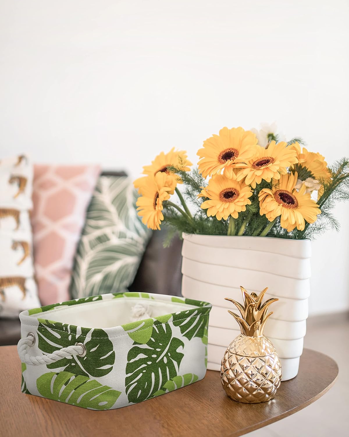 Storage Cubes, Storage Bins Baskets for Organizing 6 Pack for Organizing Toys, Clothes, Closet Baskets with Rope Handles for Nursery Home(White and Green,12"L×8"W×5"H)