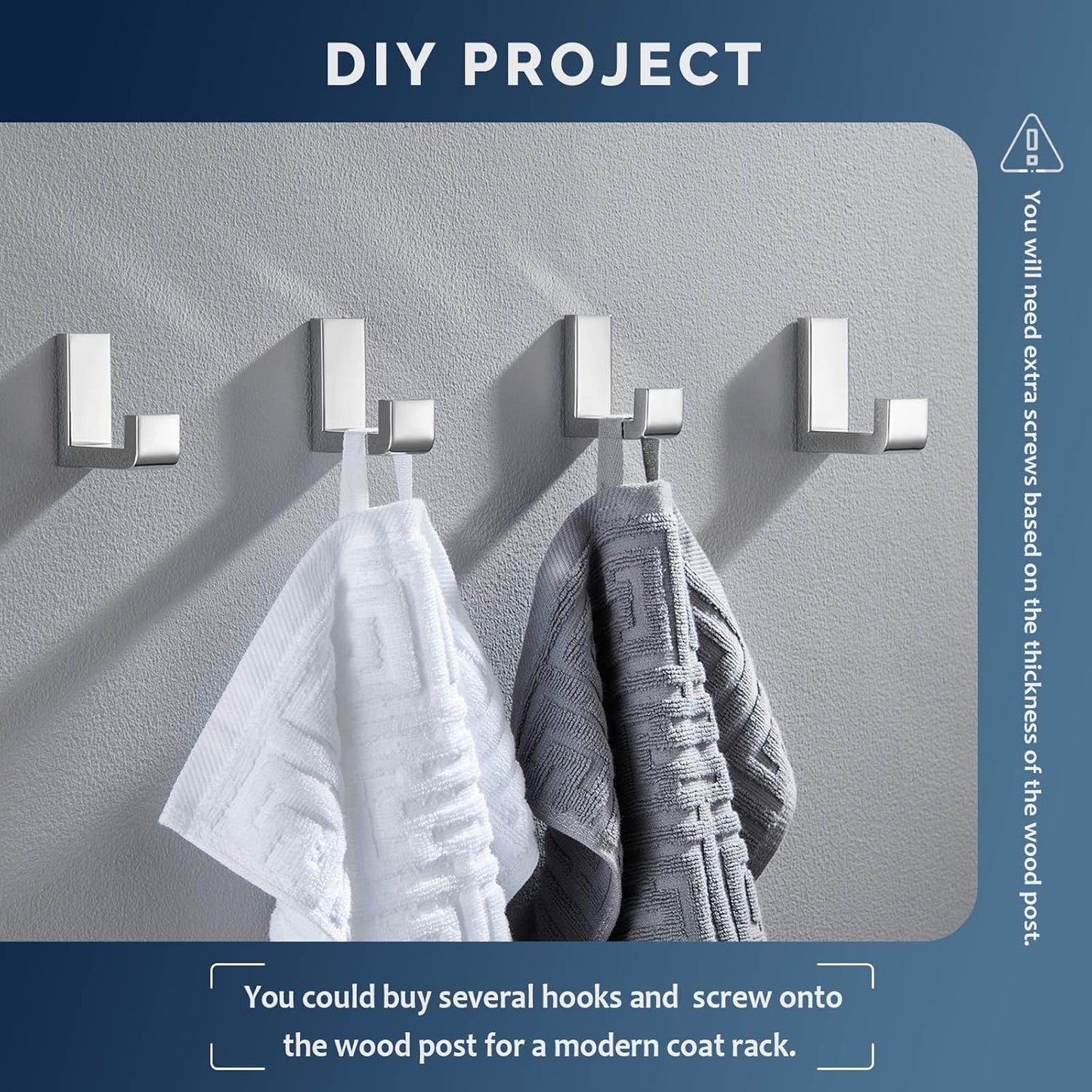 Angle Simple Towel Hooks, SUS 304 Stainless Steel Robe Coat Hooks for Bathroom Wall, Polished Chrome, 2 Pack