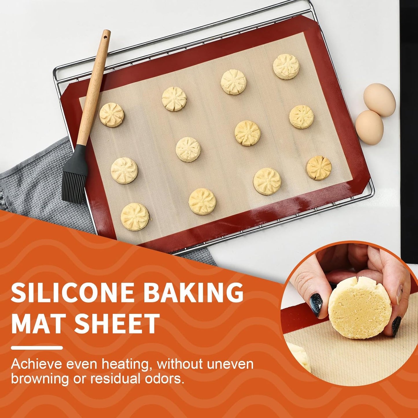 KitchenRaku 2-Pack Silicone Baking Mat, 16.5"x11.6" Reusable Silicone Baking Sheets for Oven, BPA Free Nonstick Bakeware Mats for Cookies, Macarons, Bread and Pastry