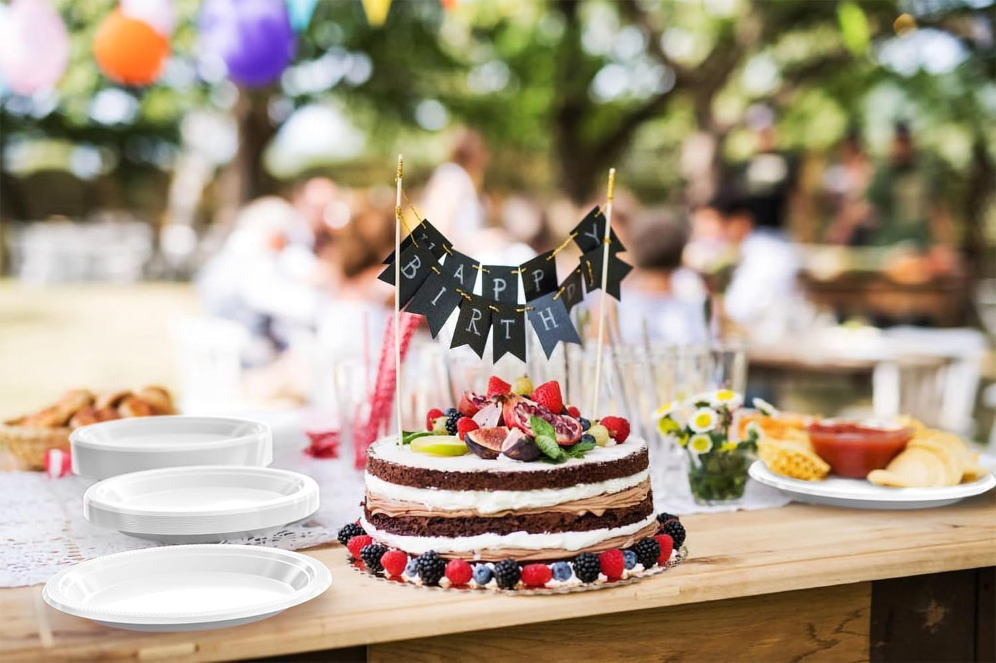 Exquisite Party Solids White Plastic Plates For Party 9" White Disposable Plates Heavy Duty Supplies 100 Pcs Plastic Dinnerware Sets Heavy Duty 350 GSM Disposable Dinnerware Set