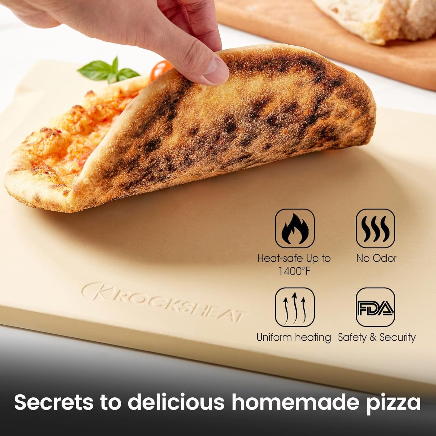 Pizza Stone, 15"x12" Rectangular Pizza Stone for Oven Grill BBQ, Cordierite Baking Stone for Bread, Unique Built-in 4 Handles Cooking Stone