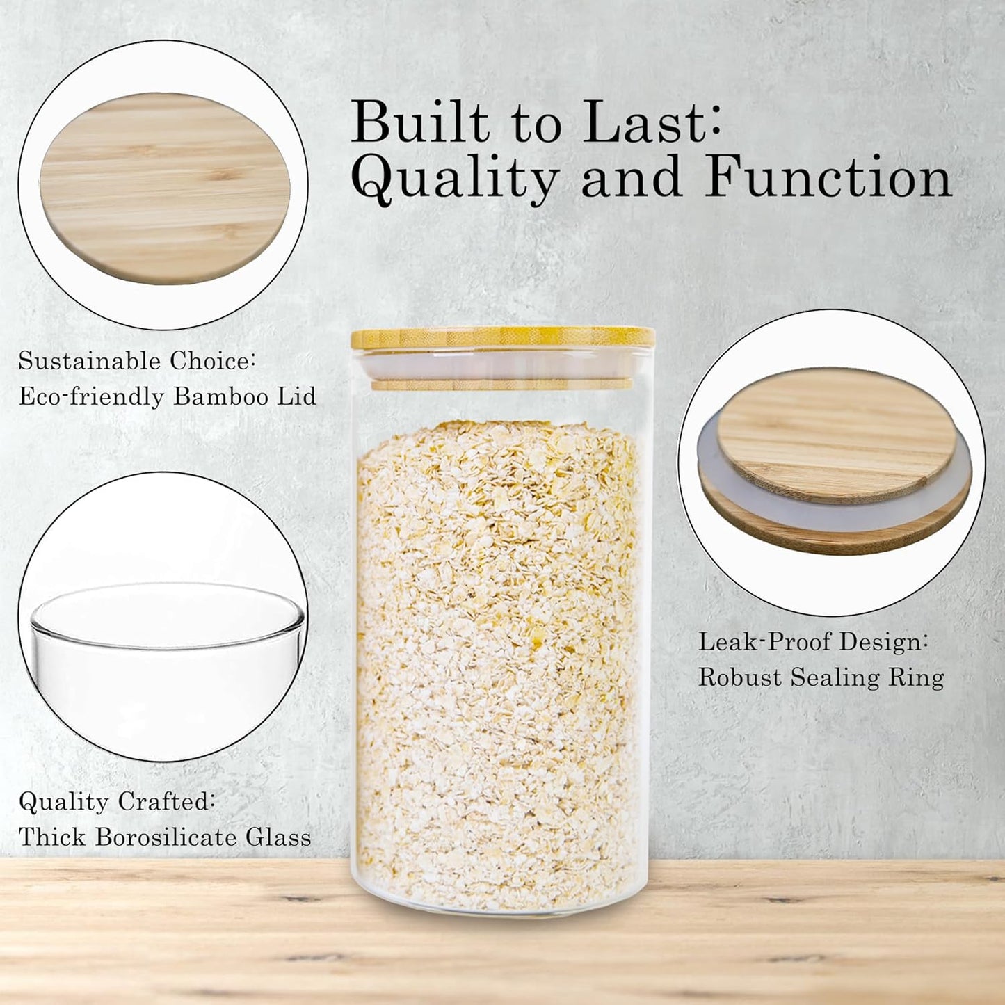 Glass Storage Jars Set Elegant Containers with Airtight Bamboo Lids, Perfect for Kitchen Organization - Flour, Rice, Pasta, Sugar, Coffee Beans, Accessories Included (2 packs(37oz / 110oz))