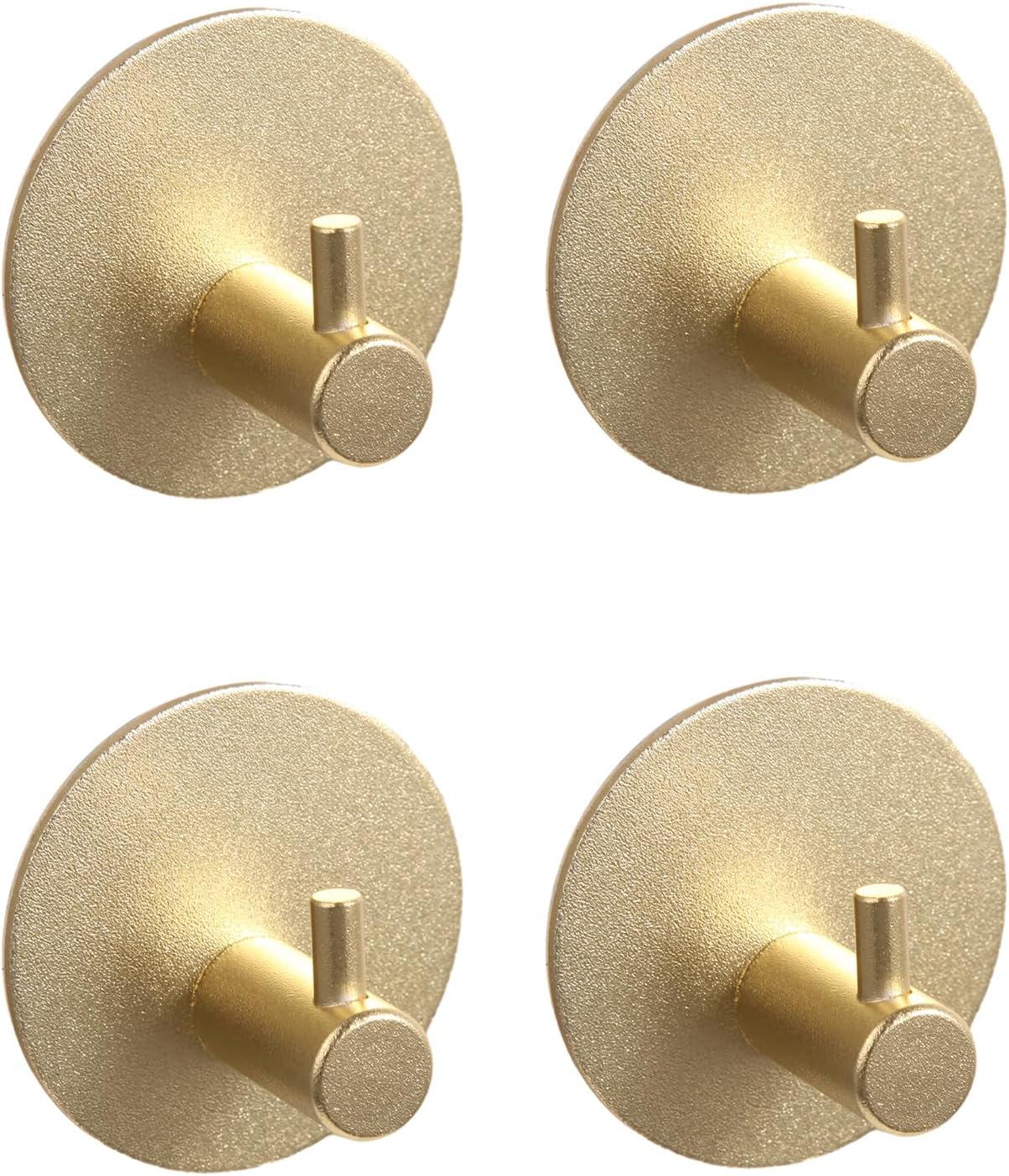 Aluminum Wall Hooks, No Drill Damage-Free Adhesive Hook, Product for Hanging Heavy Duty for Bathroom Kitchen Home (Single Round Gold Hook, 4)