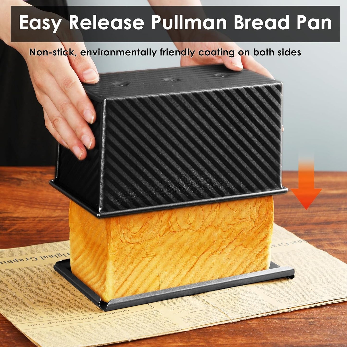 2pack 1LB Black Pullman Loaf Pan with Lid, Non-Stick Sandwich Bread Loaf Pan, Easy Release Bread Pan with Lid for Homemade Bread