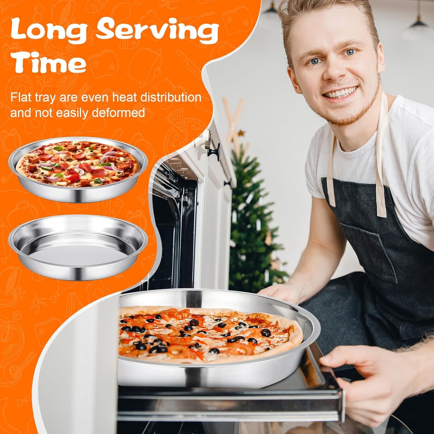 Nuogo 3 Pcs 16 14 10 Inch Large Deep Pizza Pans Stainless Steel Pizza Tray Round Oven Tray Rust Proof Reusable Bakeware Cooking Pan Dishwasher Safe for Baking, Serving, and Displaying Cookie Pie