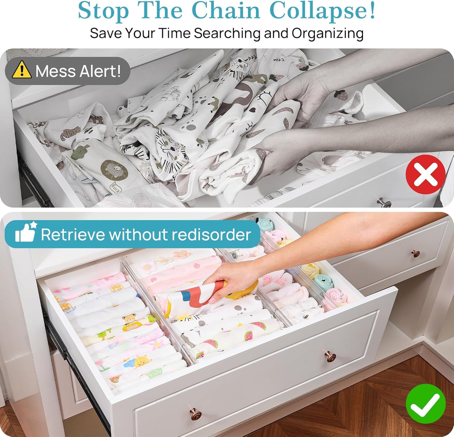 Vtopmart 12 Pack 4" Regular Upgrade Drawer Dividers for Clothes, 12.8"-22.3" Expandable Dresser Drawer Organizer, Clear Plastic Separators for Dresser, Baby Clothing, Underwear, Cosmetic, Toiletries