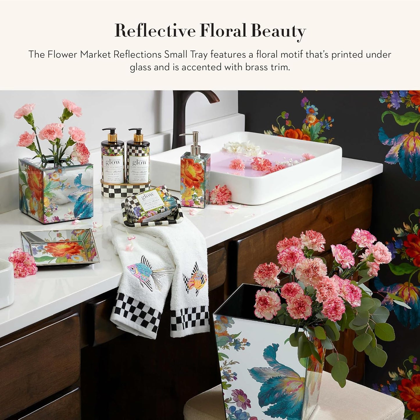 MACKENZIE-CHILDS Small Tray, Decorative Tray for Bathroom, Tray Decor, Flower Market Reflections