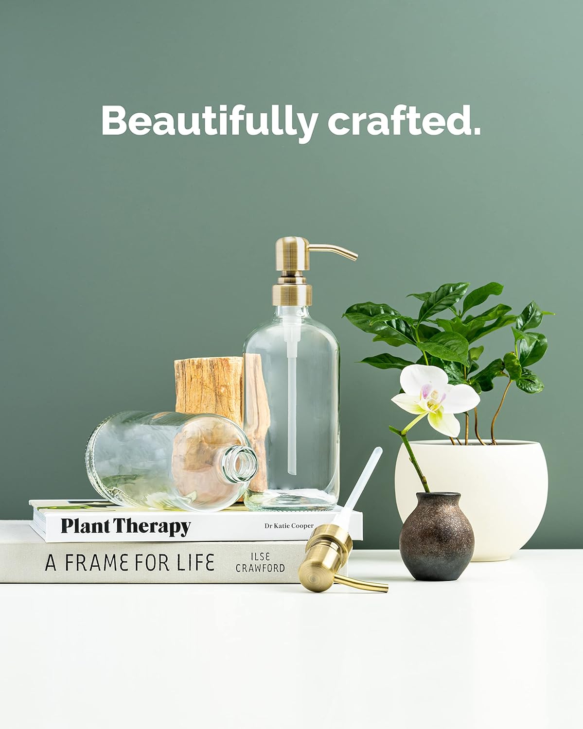 Vine Creations Clear Glass Soap Dispenser, 2 Pack Kitchen Soap Dispenser Set with Stainless Steel Pump, 16 oz Dish Soap and Hand Soap Dispensers for Bathroom with Waterproof Labels