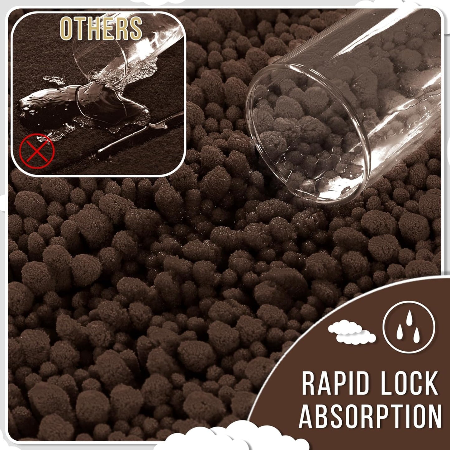 Yimobra Bathroom Runner Rug 70x24 Inch - Extra Long Non Slip Chenille Bath Mat, Soft & Absorbent, Machine Washable Shaggy Hallway Carpet for Vanity Tub Shower, Brown Home Decor Accessories