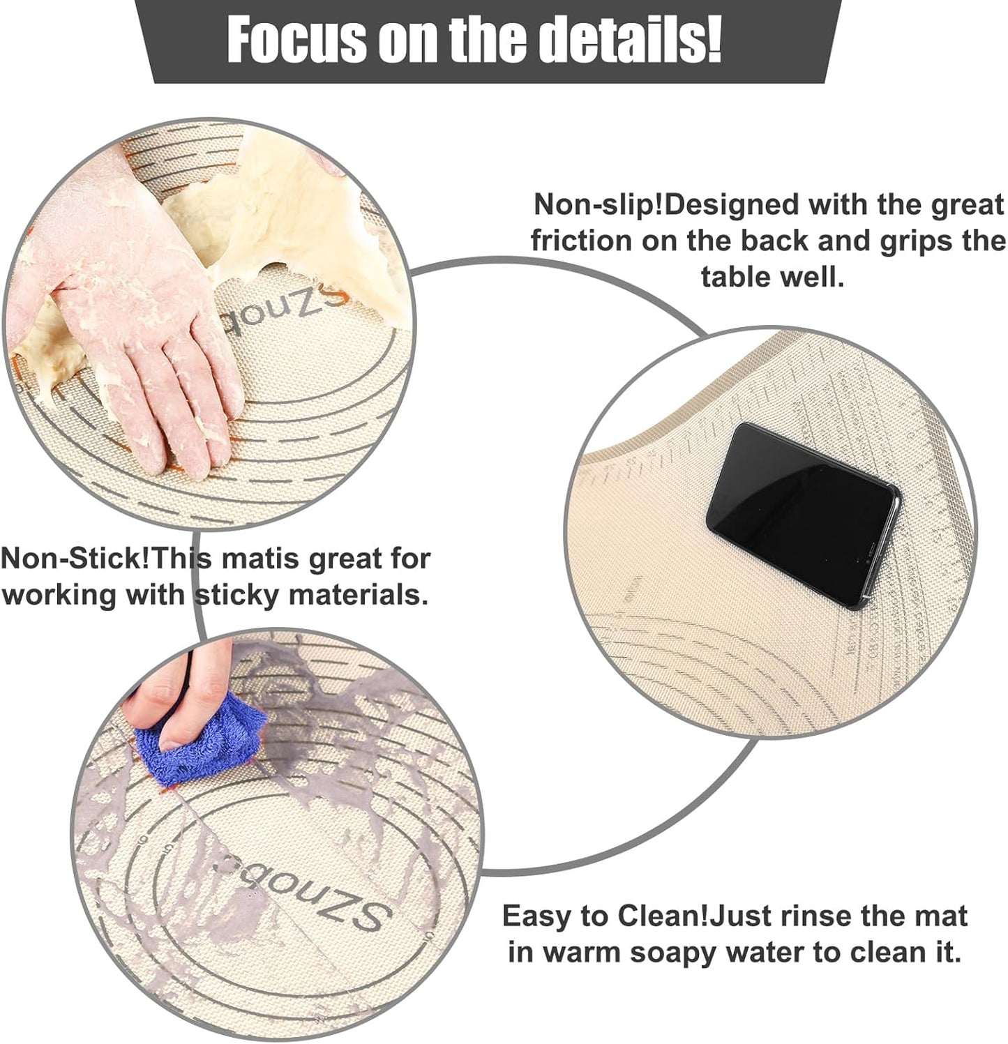 Silicone Pastry Mat 36x24 Inch Nonstick Baking Mat Perfect for Dough Mat, Pastry Board, Kitchen Counter Mat - For Dough, Pastry, Pie Crust, Fondant, Cookies, Bread, Pasta/Pizza, Grey