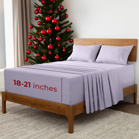 Mellanni Extra Deep California King Sheets - 4 PC Iconic Collection Bedding - Hotel Luxury, Ultra Soft, Cooling Bed Sheets - Wrinkle, Fade, Stain Resistant (Cal King, Lavender)