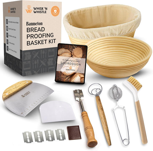 Trailblaze Banneton Bread Proofing Basket Set – Complete Sourdough Bread Baking Supplies – Sourdough Starter Kit – Sourdough Proofing Basket Gift for Bakers - Bread Baskets (9" Round & 10" Oval)