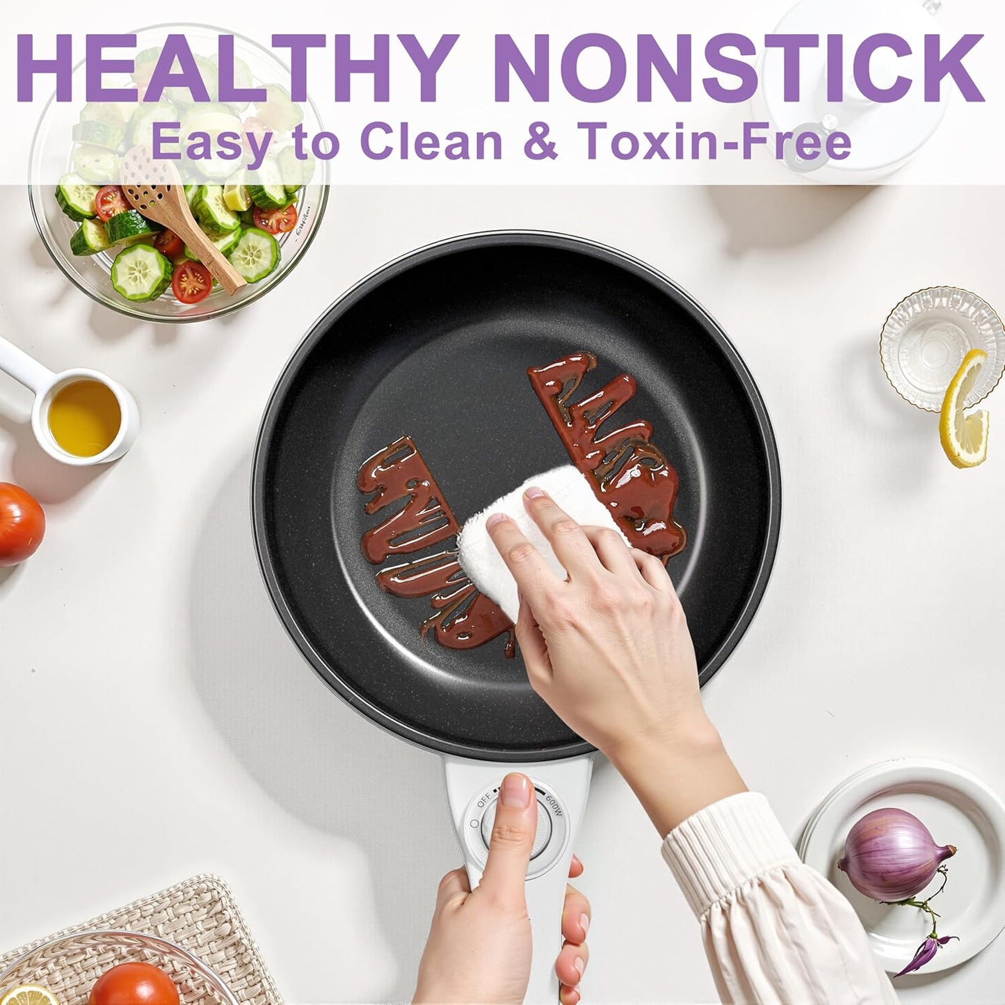 Dezin Hot Pot Electric Upgraded, Non-Stick Sauté Pan, Rapid Noodles Electric Pot, 1.5L Mini Portable Hot Pot for Steak, Egg, Fried Rice, Ramen, Oatmeal, Soup with Power Adjustment