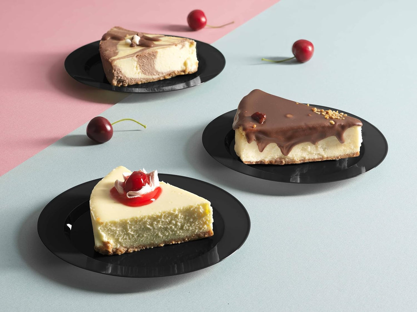 Munfix 100 Black Plastic Plates Set, 50 Pcs 10 Inch Plastic Dinner Plates and 50 Pcs 7 Inch Plastic Dessert Plates, Elegant Fancy Heavy Duty Disposable Plates for Party, Wedding, Black