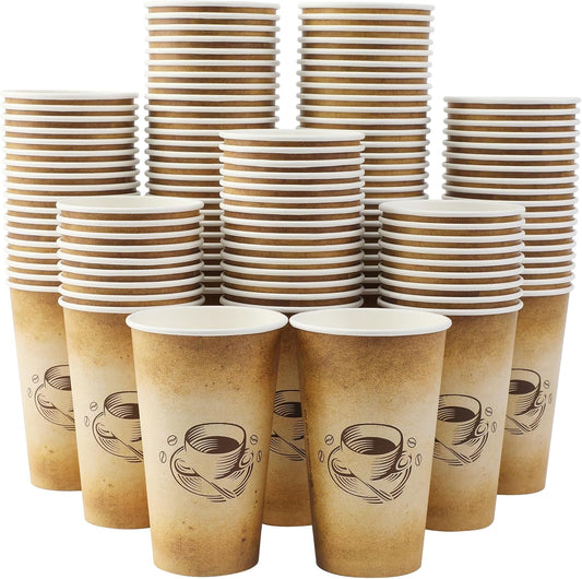 180 Pack 16 oz Disposable Paper Coffee Cups, Hot/Cold Drinking Cups, coffee, Juice, Retro Design, Leak-Proof, Party, Picnic, Events, Travel, Offices, Shops