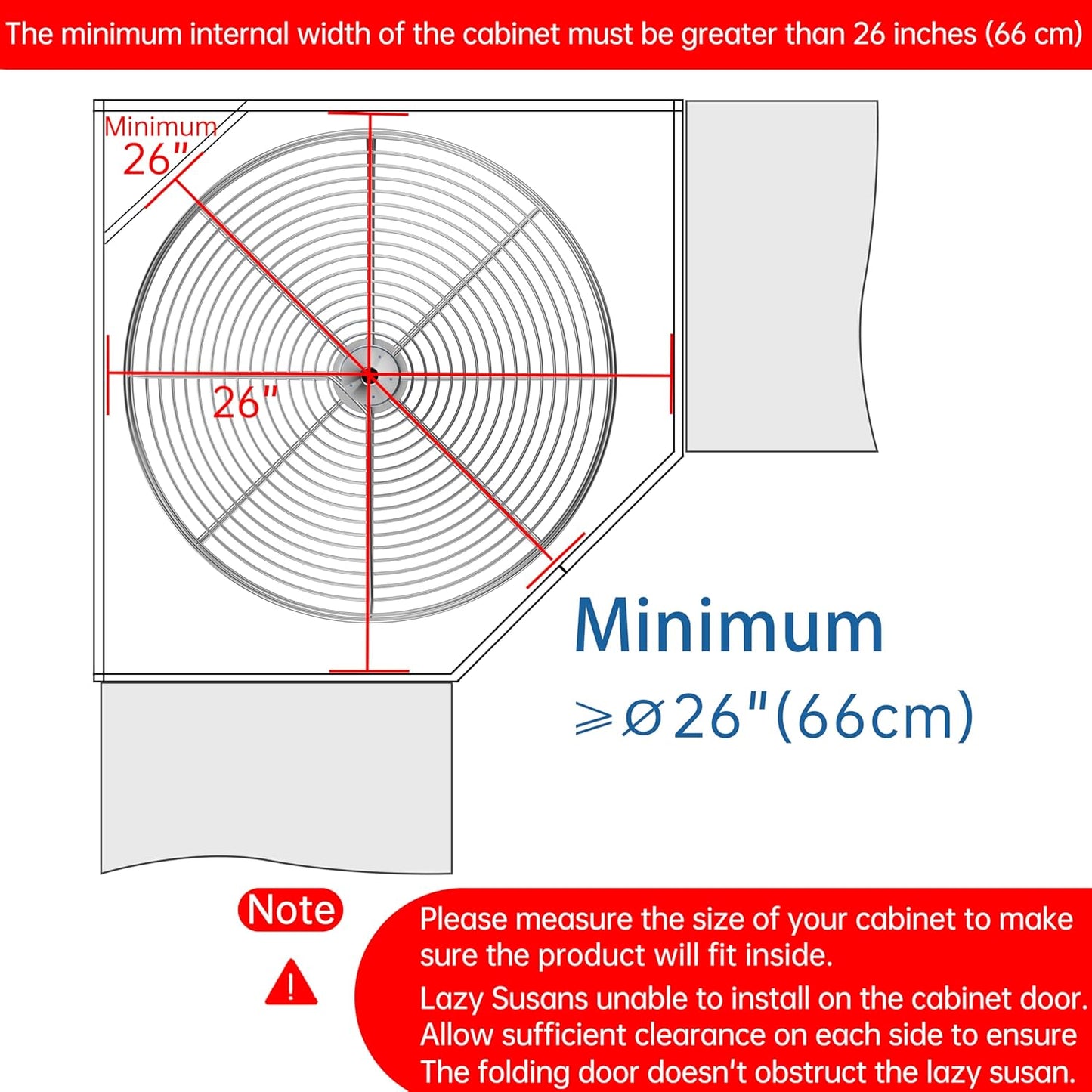 24" Lazy Susan Turntable for Cabinet - Corner Cabinet Organizer for Kitchen, Full Circle Corner Cabinet Lazy Susan Replacement Shelves Rotating Rack for Corner Base