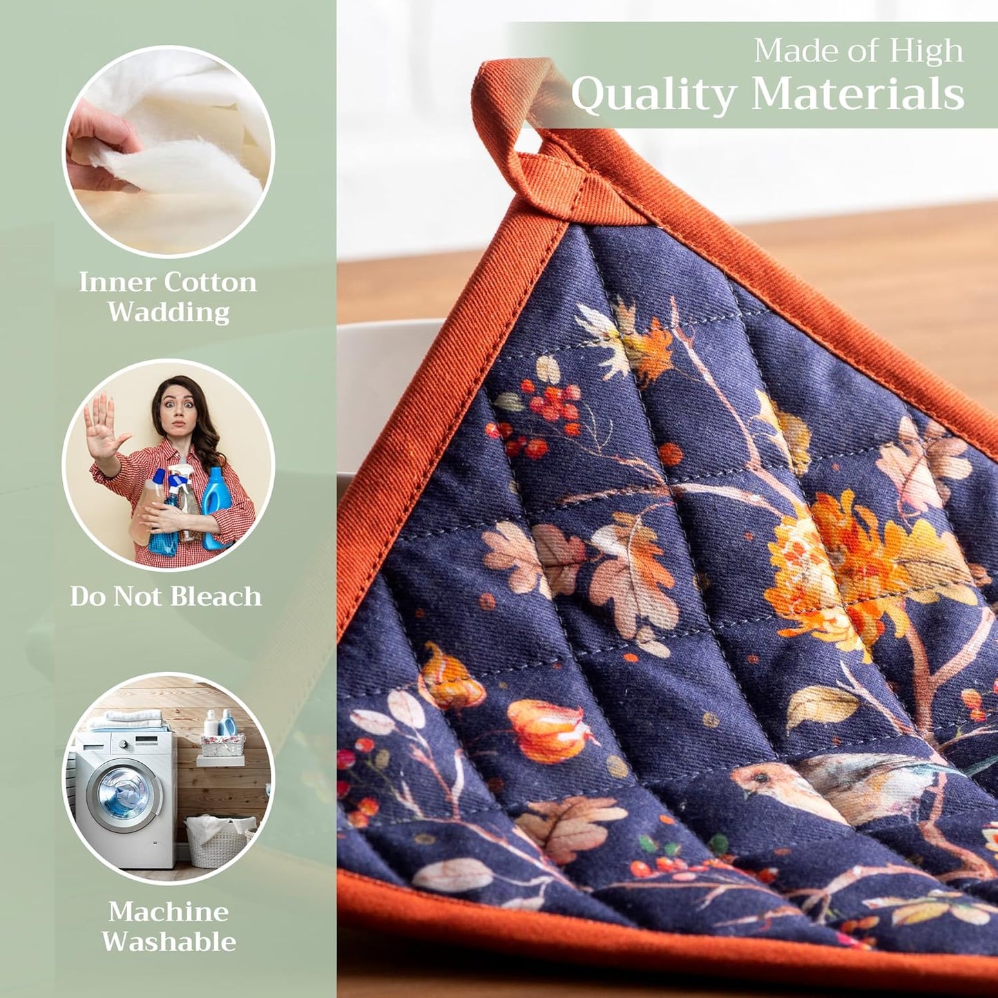 Maison d' Hermine Pot Holders 100% Cotton Heat Resistant Potholders 8" x 8" Hot Pads with Loop BBQ, Cooking, Baking, Grilling, Kitchen, Handling Hot Pans (Pack of 1, Kelim - Infinity)