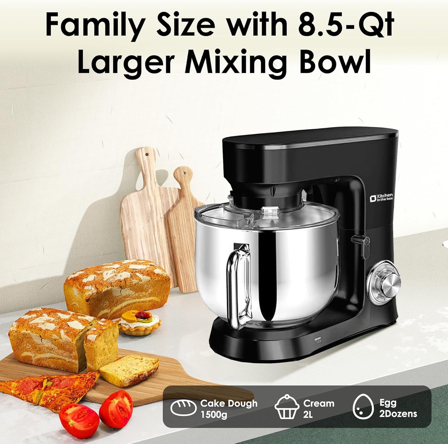 Kitchen in the Box Stand Mixer, 900W 8.5 QT Kitchen Electric Mixer, 10-Speed Large Capacity Tilt-head Food Mixer with Dough Hook, Wire Whip, Flat Beater & Splash Guard (Black)