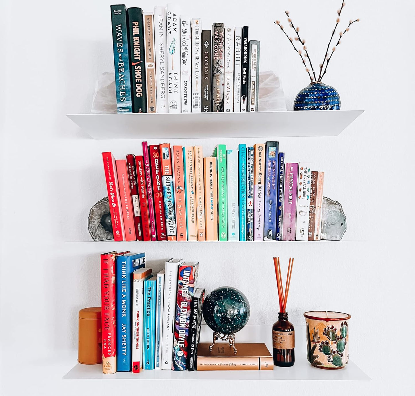 DIY CARTEL Made in USA Linear Floating Shelf - USA Manufactured Steel - Industrial Heavy Duty Metal Wall Mounted Modern Farmhouse Rustic Designed Shelf (24-in X 8-in Powder Coated White)