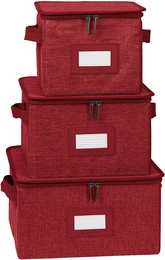 Covermates Keepsakes Dish Storage Box - Stackable, Reinforced Handles, China Storage, Red Heather