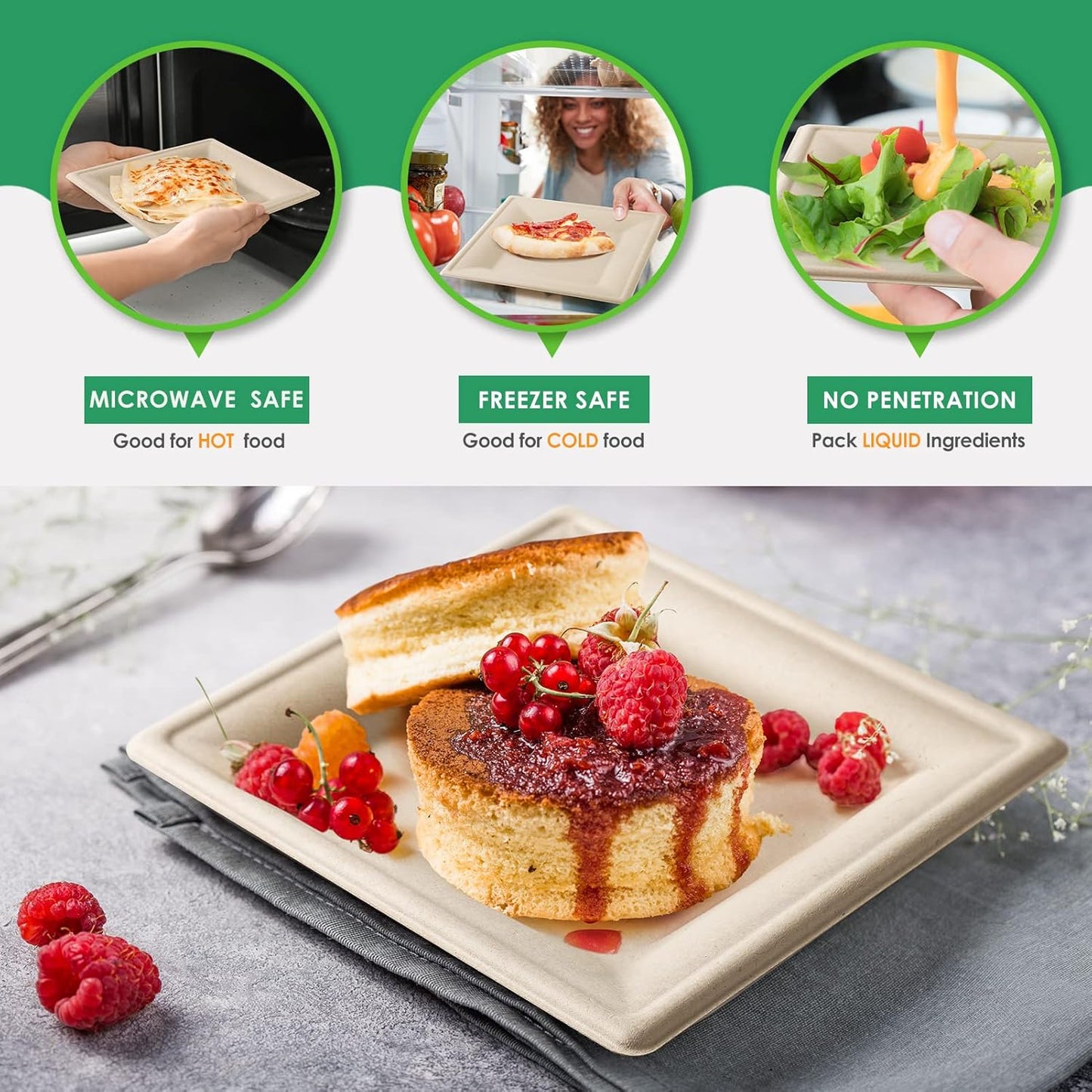 Gezond 100 Pack Compostable Square Plates 6 Inch Disposable Paper Plates Sugarcane Cake Plates for Party Unbleached Eco-friendly Salad Plates Biodegradable