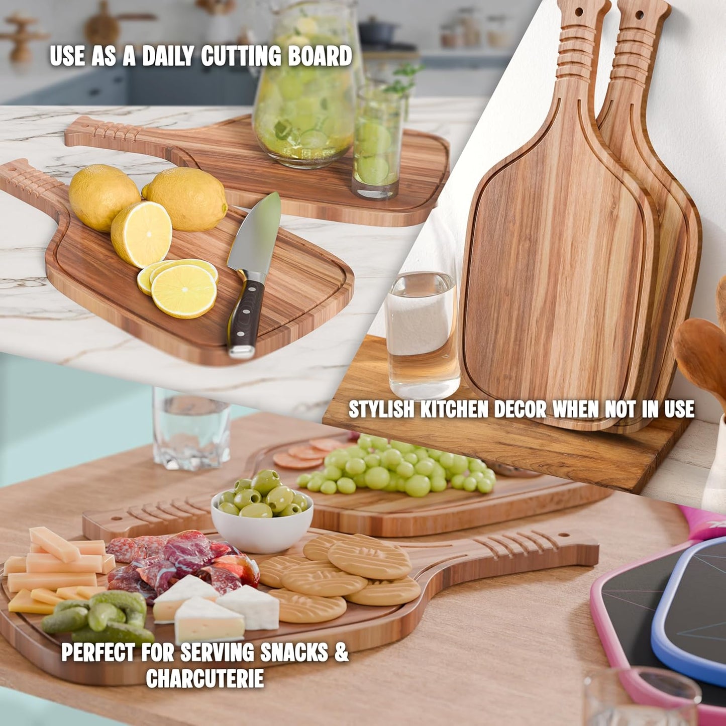New – Set of 2 Pickleball Paddle Charcuterie & Cheese Boards – Acacia Wood Cutting Boards (16.9” x 8.1”) Serving Tray. Pickleball Gifts for Men or Women, Pickle Ball Plates, Pickle Ball Accessories