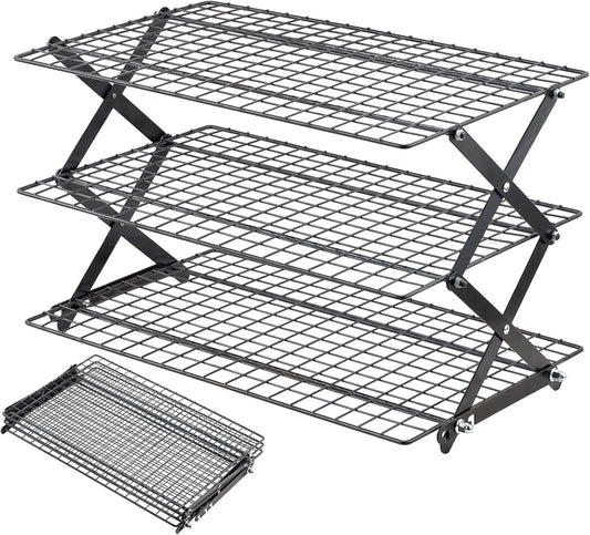 Pleafind 3 Tier Collapsible Cooling Rack - 3 Setting Design, Adjustable ＆ Stackable Baking Rack, 5 Modes Cooling Racks for Cooking and Baking, Roasting ＆ Grilling Gifts for Picnic Party