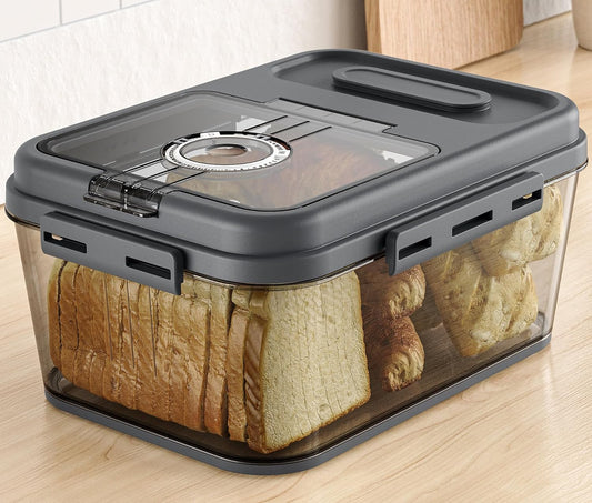 Bread Box For Kitchen Countertop, Airtight Bread Storage Container, Bread Container For Homemade Breads, Cookies, And Cake, Grey Bread Keeper