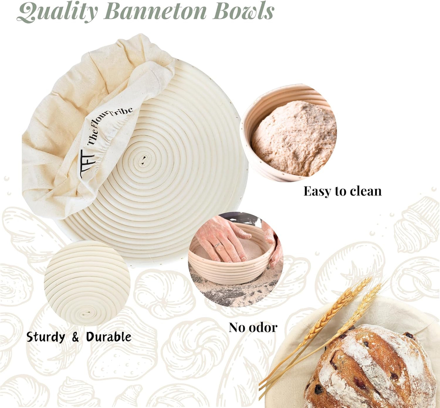 Banneton Bread Proofing Basket: Banneton Basket Set of 2, 9 inch Sourdough Proofing Basket Round Proofing Bowls Handmade Rattan baskets w Linen liners for Dough Proofing, Sourdough Bread Making Kit